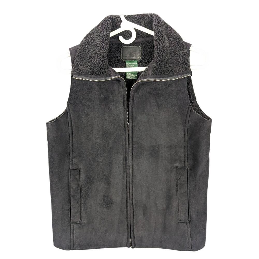 Ralph Lauren Vest Womens PP Petite Black Sherpa Soft Zip up Faux Suede Preppy